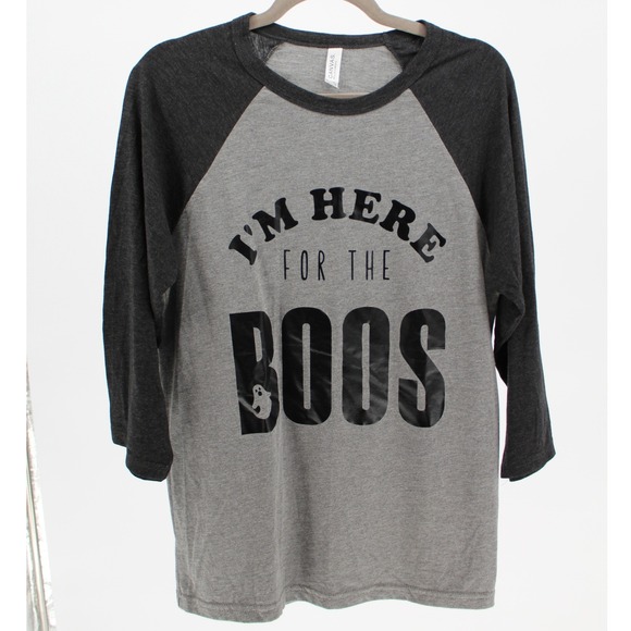 Bella+Canvas $28 Medium Halloween Shirt Here For The Boos Raglan Gray Black - Picture 1 of 8